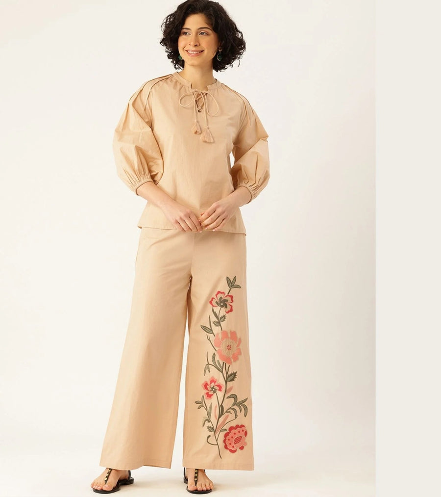 Co-ord Set with Floral Embroidery