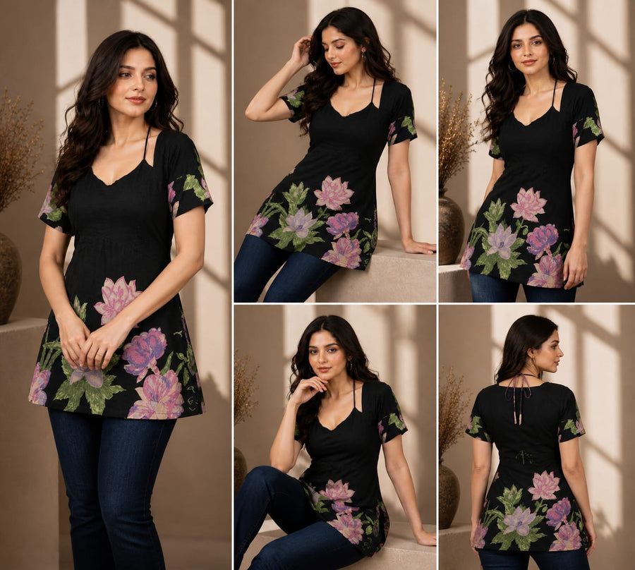 Laila Floral Print Short Kurti (Cotton Taj)