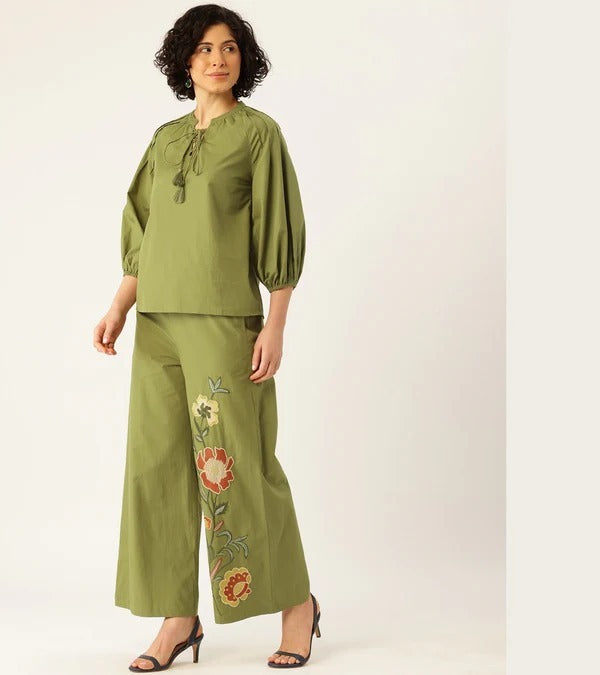 Co-ord Set with Floral Embroidery