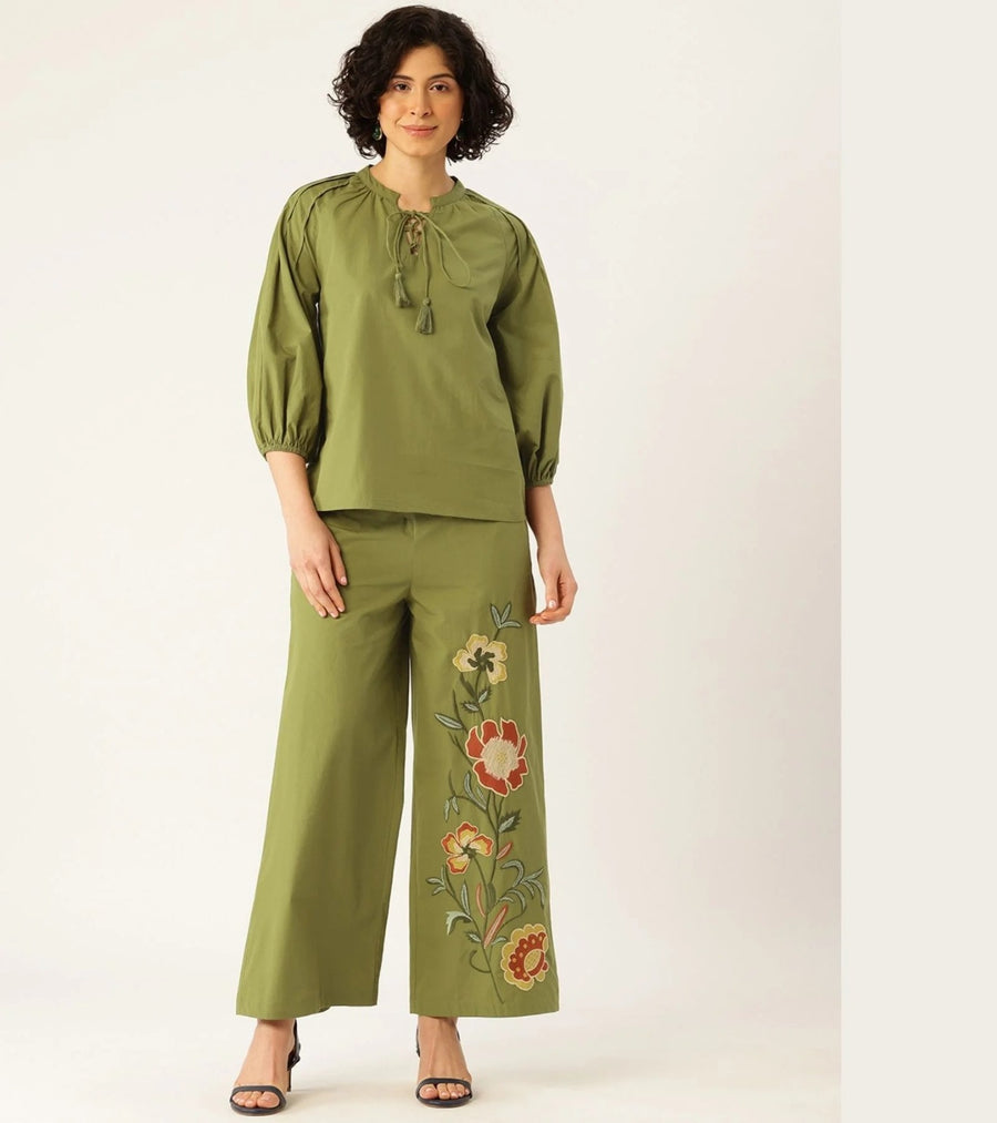 Co-ord Set with Floral Embroidery