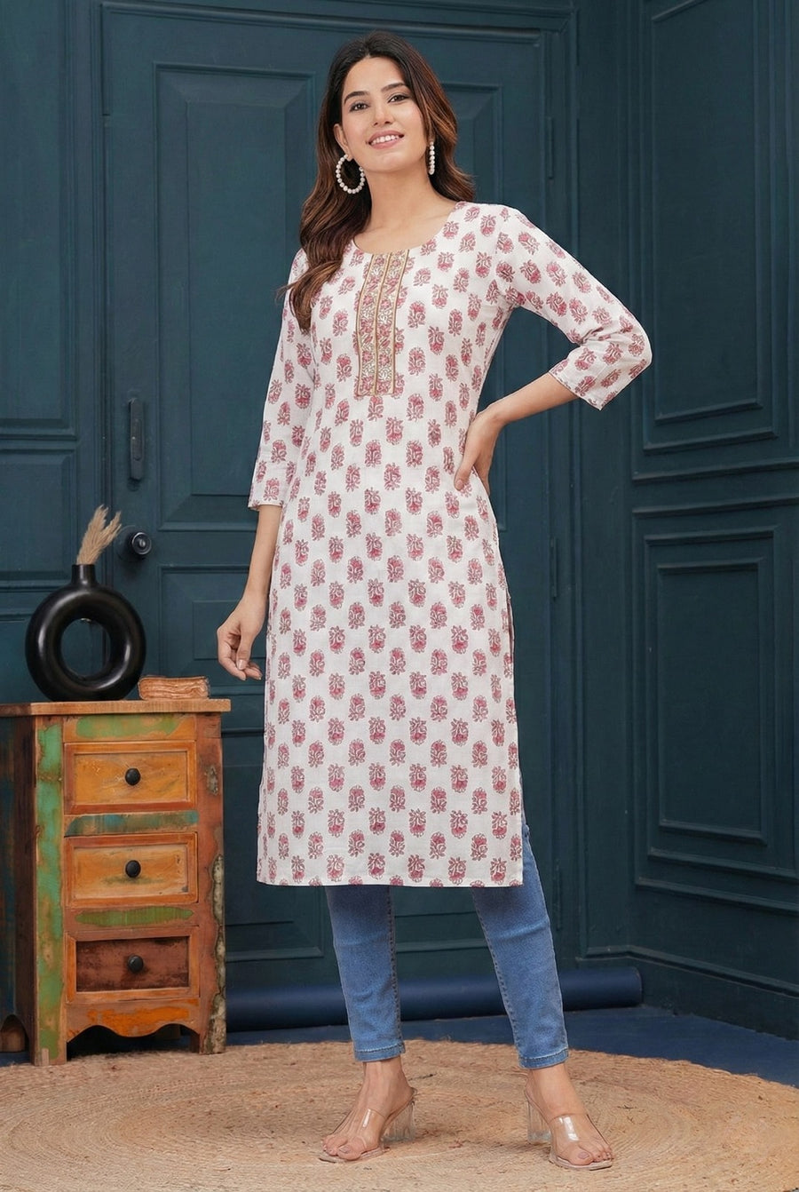 Rayon Printed Straight Kurti