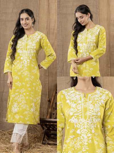 Cotton Floral Printed Embroidery Kurti