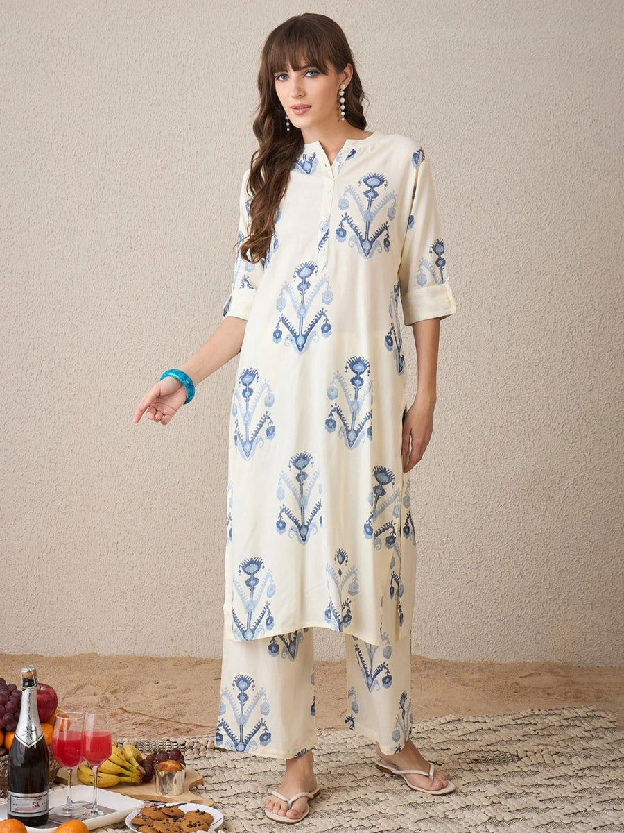 Rayon Printed Kurti Pant Set