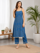 Blue Geometric Print Strappy Kurti