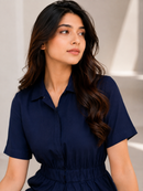 Solid Navy Blue Short Jumpsuit/Play-suit