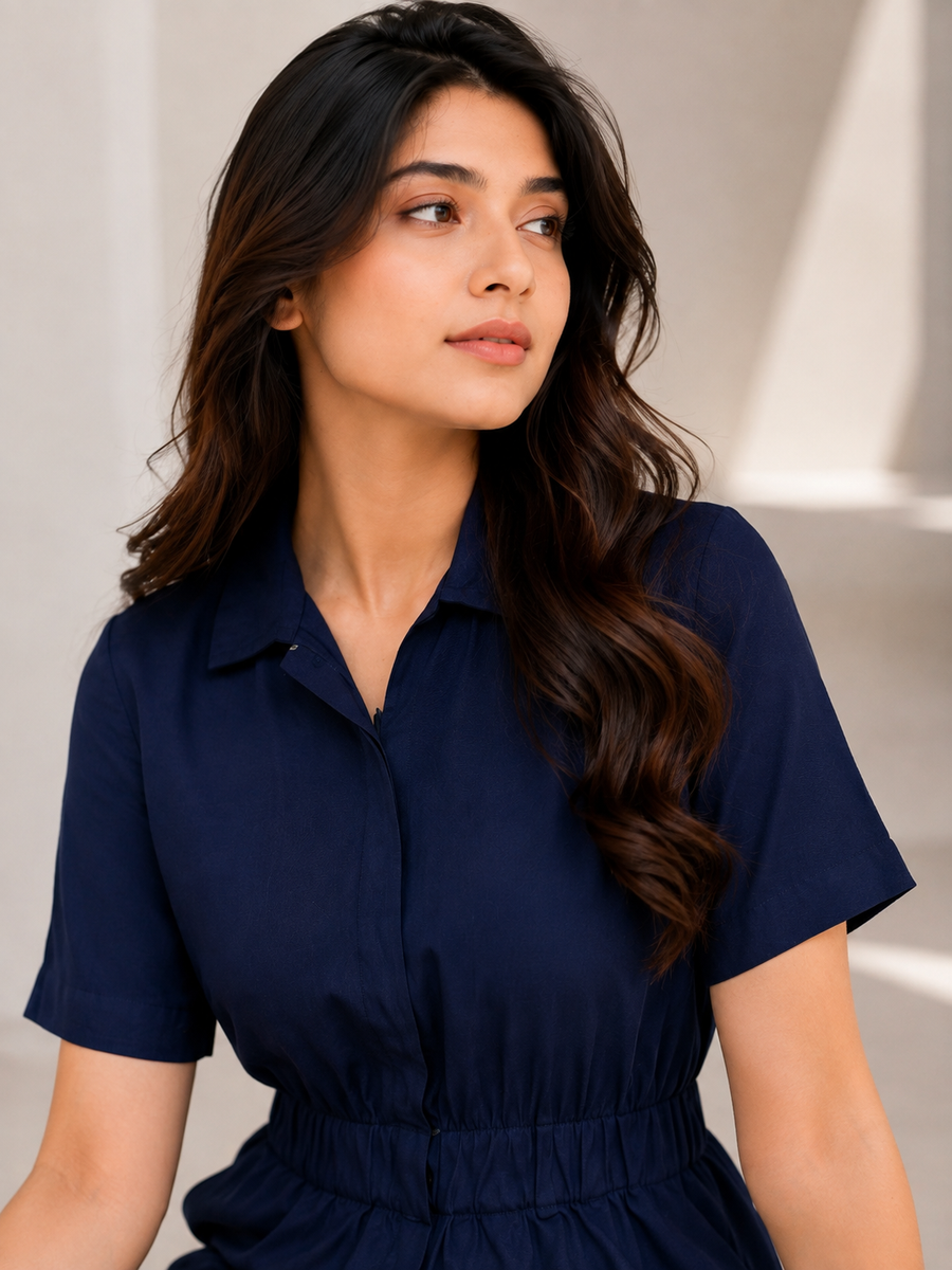 Solid Navy Blue Short Jumpsuit/Play-suit