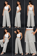 Women’s Grey Printed Wide-Leg Cotton-Linen Pants