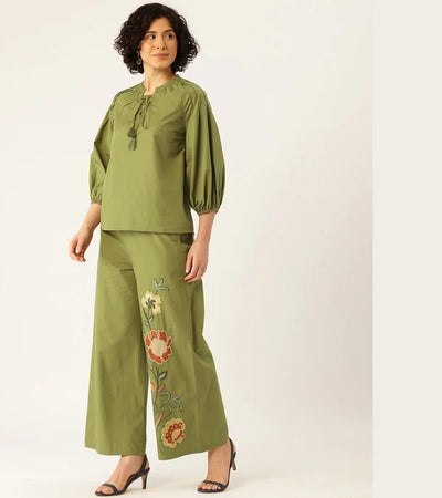 Co-ord Set with Floral Embroidery
