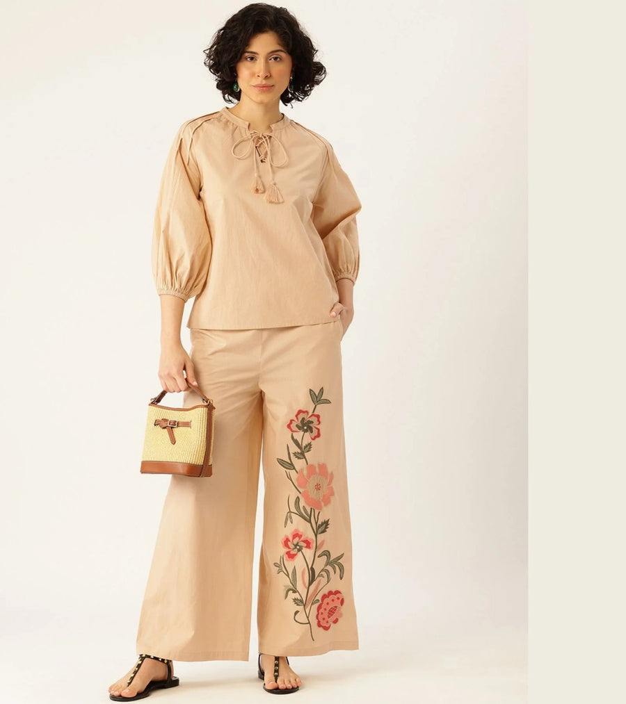 Co-ord Set with Floral Embroidery