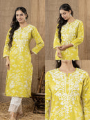Cotton Floral Printed Embroidery Kurti
