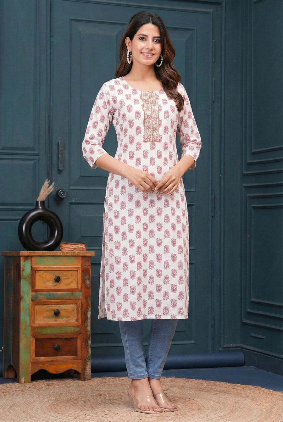 Rayon Printed Straight Kurti